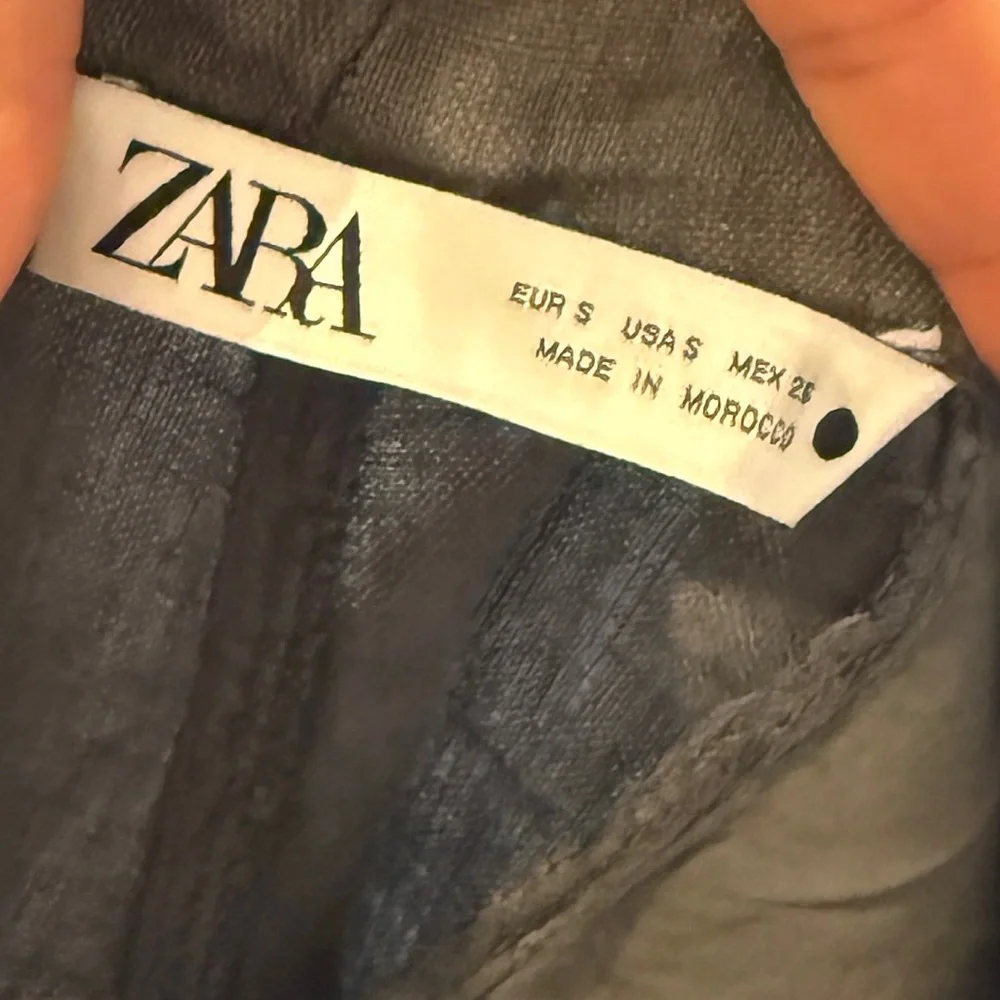 ZARA Women’s Dark Gray Linen Blend High Waist Frayed Hem Straight Leg Pants